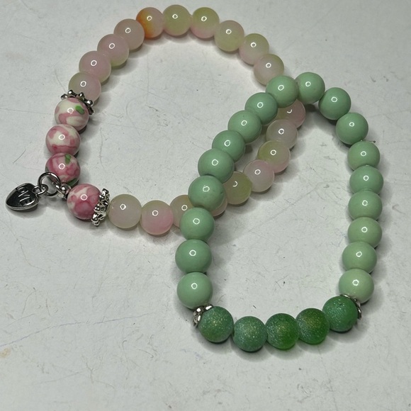 Green Aventurine & Pink Jade Bracelet Set - Picture 2 of 3